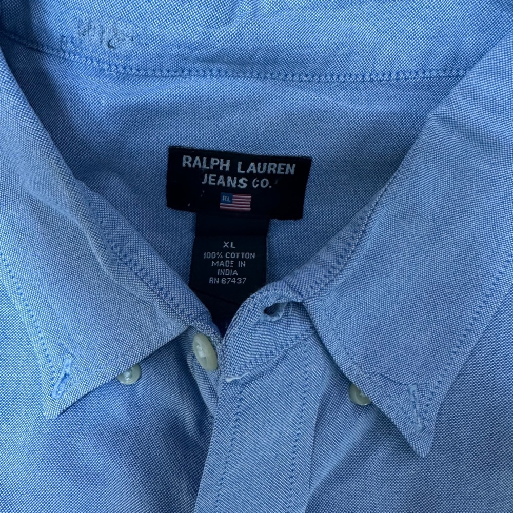 Ralph Lauren Jeans Co. Mens XL Blue Button Down Cotton Woven Long‎ Sleeve Shirt